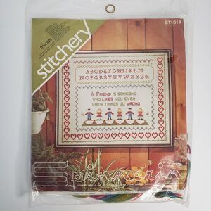 Vintage Spinnerin Stitchery Friends Sampler Crewel Printed Cross Stitch Kit